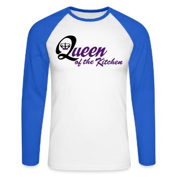 Tablier de cuisine amusant pour les femmes - T-shirt baseball manches longues Homme - blanc/bleu royal - Devant - Nik (191cm)