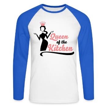 Cadeaux amusants pour les femmes qui aiment cuisiner - T-shirt baseball manches longues Homme - blanc/bleu royal - Devant - Nik (191cm)