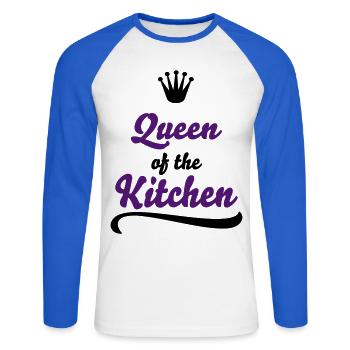 Cadeaux amusants pour les femmes qui aiment cuisiner - T-shirt baseball manches longues Homme - blanc/bleu royal - Devant - Nik (191cm)