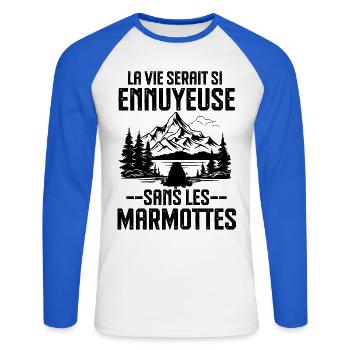 La vie serait si ennuyeuse sans les marmottes - T-shirt baseball manches longues Homme - blanc/bleu royal - Devant - Nik (191cm)