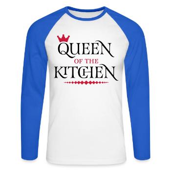 Queen of the Kitchen - Unisex Long Sleeve Baseball T-Shirt - white/royal blue - Front - Nik (191cm)