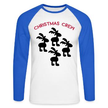 Équipage de Noël - T-shirt baseball manches longues Homme - blanc/bleu royal - Devant - Nik (191cm)