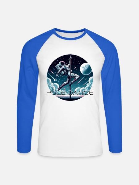 Pole Dance Astronautin Poledance Geschenk - Unisex Baseballshirt langarm - Weiß/Royalblau