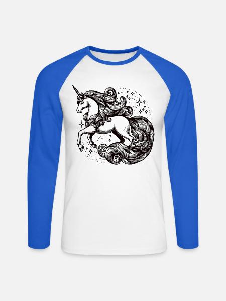 Magisches Sterneneinhorn - Unisex Baseballshirt langarm - Weiß/Royalblau