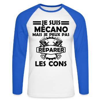 mécanicien mais je ne peux pas réparer les cons 1 - T-shirt baseball manches longues Homme - blanc/bleu royal - Devant - Nik (191cm)