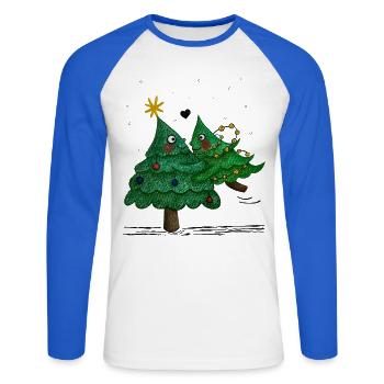 De jolis sapins de Noël - T-shirt baseball manches longues Homme - blanc/bleu royal - Devant - Nik (191cm)
