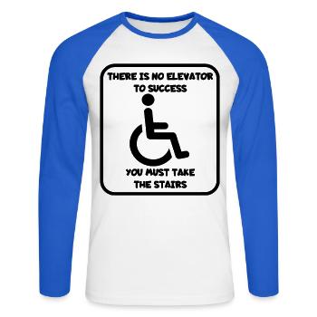 Pas d’ascenseur vers le succès, vous pouvez faire de l’escalade # - T-shirt baseball manches longues Homme - blanc/bleu royal - Devant - Nik (191cm)