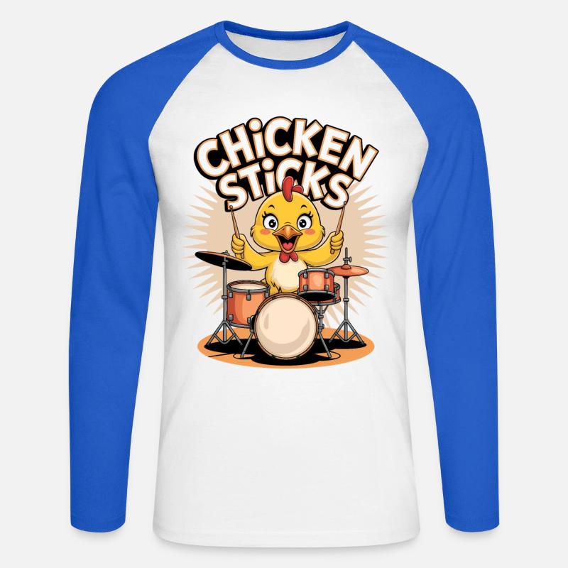 Pollo divertente su tamburi con le cosce - Maglia da baseball a manica lunga da uomo - bianco/blu royal