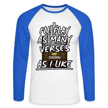 Church Organist Verses Musician Organ Funny - Unisex Long Sleeve Baseball T-Shirt - white/royal blue - Front - Nik (191cm)
