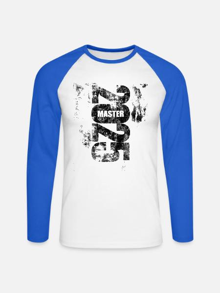Master bestanden 2025 - Prüfung - Erfolg - Unisex Baseballshirt langarm - Weiß/Royalblau