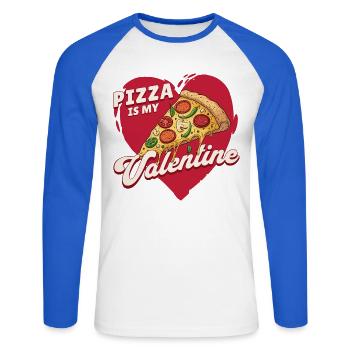 Pizza is my Valentine – Drôle de Saint-Valentin - T-shirt baseball manches longues Homme - blanc/bleu royal - Devant - Nik (191cm)