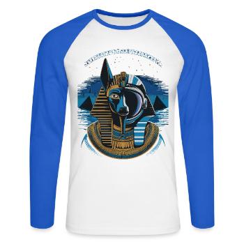 Celestial Anubis Hybrid Design - Unisex Long Sleeve Baseball T-Shirt - white/royal blue - Front - Nik (191cm)