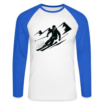 Skifahrer Ski Winter Winterurlaub Wintersport - Unisex Baseballshirt langarm - Weiß/Royalblau - Vorne - Nik (191cm)