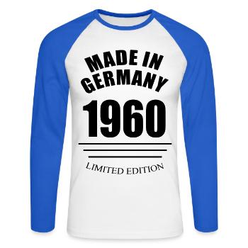MADE IN GERMANY 1960 édition limitée - T-shirt baseball manches longues Homme - blanc/bleu royal - Devant - Nik (191cm)