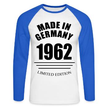 Fabriqué en Allemagne 1962 édition limitée - T-shirt baseball manches longues Homme - blanc/bleu royal - Devant - Nik (191cm)