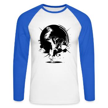 Breakdancer - T-shirt baseball manches longues Homme - blanc/bleu royal - Devant - Nik (191cm)