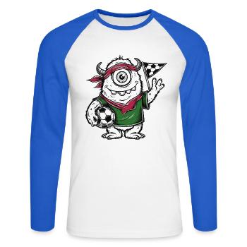 3 MonsterFussball - Unisex Baseballshirt langarm - Weiß/Royalblau - Vorne - Nik (191cm)