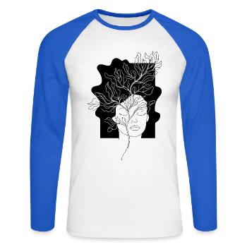 Line Art Blumen Frau Minimalistisch Abstract - Unisex Baseballshirt langarm - Weiß/Royalblau - Vorne - Nik (191cm)