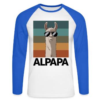 Papa Alpaga Papa Drôle Lama Cadeau de Fête des Pères - T-shirt baseball manches longues Homme - blanc/bleu royal - Devant - Nik (191cm)