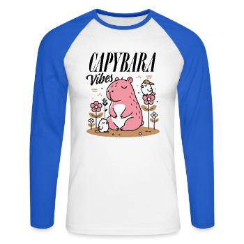 Capybara détendu avec des amis - T-shirt baseball manches longues Homme - blanc/bleu royal - Devant - Nik (191cm)