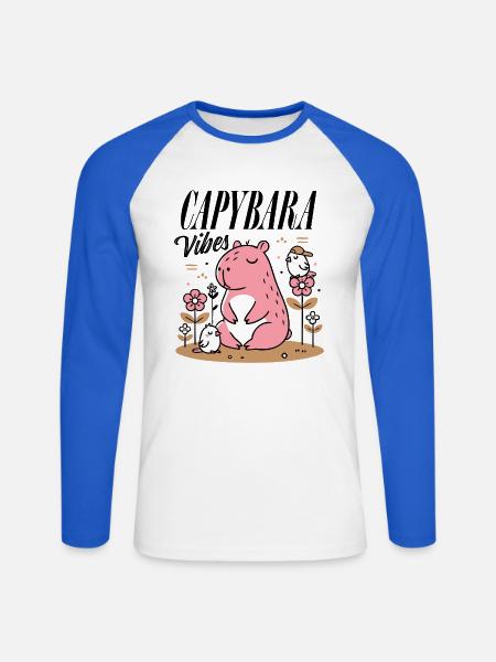 Relaxed capybara with friends - Unisex Long Sleeve Baseball T-Shirt - white/royal blue