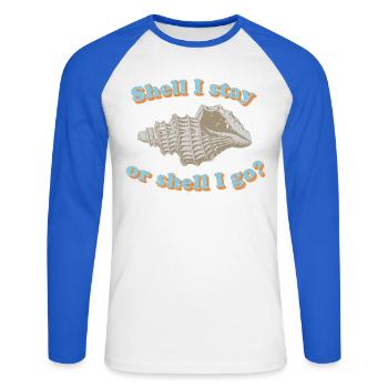 Shell ou go ? - T-shirt baseball manches longues Homme - blanc/bleu royal - Devant - Nik (191cm)