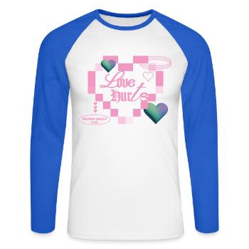 Love hurts - Unisex Long Sleeve Baseball T-Shirt - white/royal blue - Front - Nik (191cm)