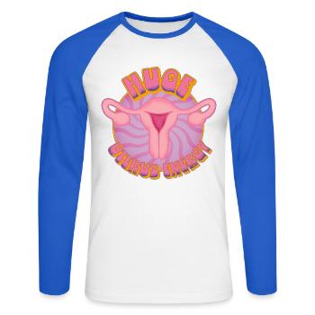 Énorme énergie utérine – Puissance et autonomisation - T-shirt baseball manches longues Homme - blanc/bleu royal - Devant - Nik (191cm)