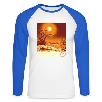 Live Without Limits – Surreal Desert Scene - Unisex Long Sleeve Baseball T-Shirt - white/royal blue - Front - Nik (191cm)