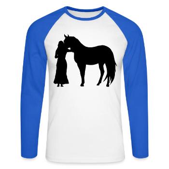 Frau mit Pferd - Unisex Baseballshirt langarm - Weiß/Royalblau - Vorne - Nik (191cm)