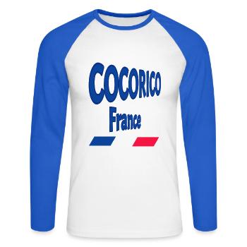 cocorico france - T-shirt baseball manches longues Homme - blanc/bleu royal - Devant - Nik (191cm)