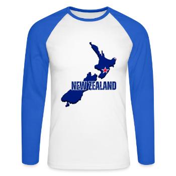 Drapeau de la Nouvelle-Zélande, carte de la Nouvelle-Zélande - T-shirt baseball manches longues Homme - blanc/bleu royal - Devant - Nik (191cm)