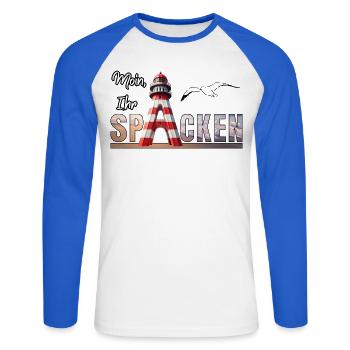 Moin Ihr Spacken Black - Unisex Baseballshirt langarm - Weiß/Royalblau - Vorne - Nik (191cm)