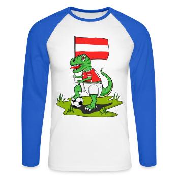 Drapeau de l’Autriche Dinosaure Rex Football - T-shirt baseball manches longues Homme - blanc/bleu royal - Devant - Nik (191cm)