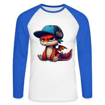 HipHop-Drache - Unisex Baseballshirt langarm - Weiß/Royalblau - Vorne - Nik (191cm)