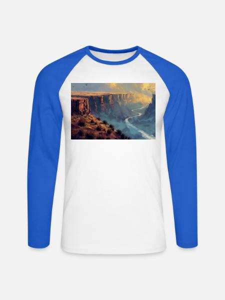 Canyon Landschaft Illustration Poster - Unisex Baseballshirt langarm - Weiß/Royalblau