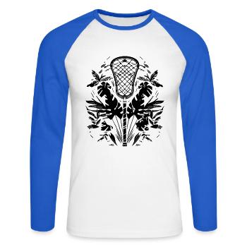 Batte de crosse look de dessin animé - T-shirt baseball manches longues Homme - blanc/bleu royal - Devant - Nik (191cm)