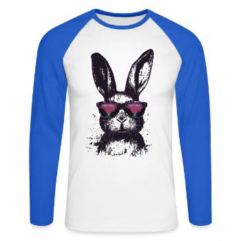 Bunny Sunglasses Retro Synthwave Gaming Gift - Unisex Long Sleeve Baseball T-Shirt - white/royal blue - Front - Nik (191cm)