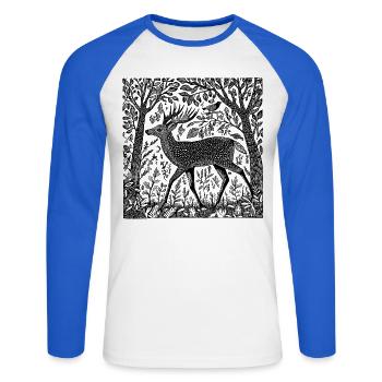 Cerf Woodland Nature Cerf Woodcut Wilderness cadeau - T-shirt baseball manches longues Homme - blanc/bleu royal - Devant - Nik (191cm)