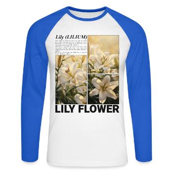 Fleur de lys Fleur de lys Botanique Esthétique Cadeau - T-shirt baseball manches longues Homme - blanc/bleu royal - Devant - Nik (191cm)