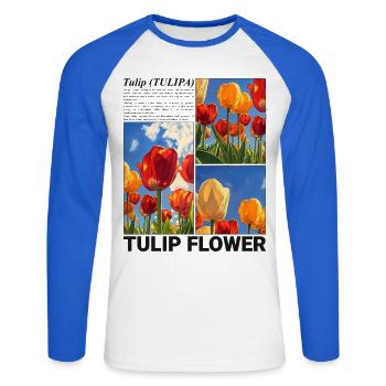 Tulipe Printemps Nature Fleur Cadeau Botanique - T-shirt baseball manches longues Homme - blanc/bleu royal - Devant - Nik (191cm)
