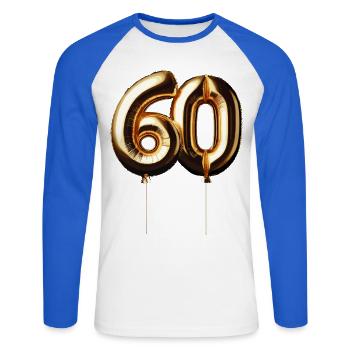 60 Years Gold Balloon Foil Balloon Gift - Unisex Long Sleeve Baseball T-Shirt - white/royal blue - Front - Nik (191cm)