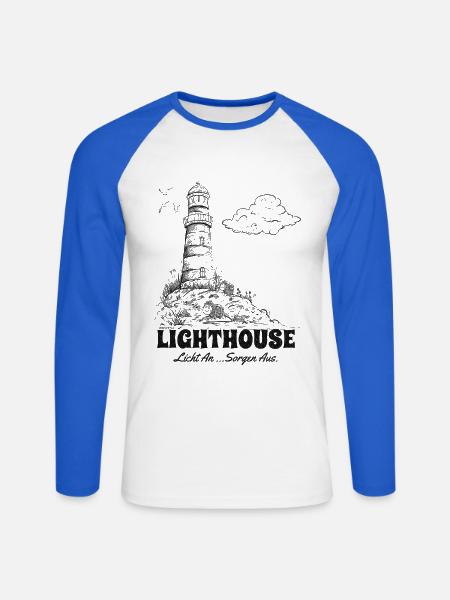 Leuchtturm Sketch Meer Urlaub Spruch - Unisex Baseballshirt langarm - Weiß/Royalblau
