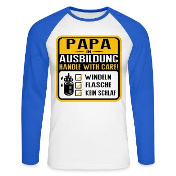 Papa in Ausbildung Baby Humor Design - Unisex Baseballshirt langarm - Weiß/Royalblau - Vorne - Nik (191cm)