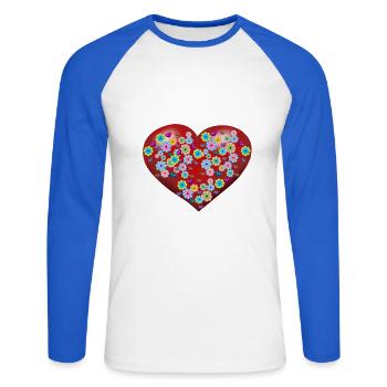 Muttertag Herz Herzen Blumen Geburtstag Valentin - Unisex Baseballshirt langarm - Weiß/Royalblau - Vorne - Nik (191cm)