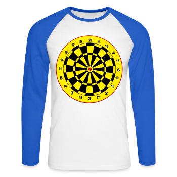Fléchettes, fléchettes, fléchettes, autocollants, jeu de fléchettes - T-shirt baseball manches longues Homme - blanc/bleu royal - Devant - Nik (191cm)