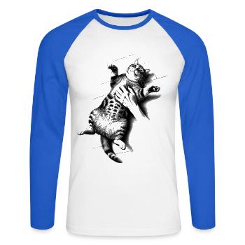 Katze bekommt Belly Rub - Unisex Baseballshirt langarm - Weiß/Royalblau - Vorne - Nik (191cm)