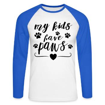 My Kids Have Paws – Pet Parent Statement Design - Unisex Long Sleeve Baseball T-Shirt - white/royal blue - Front - Nik (191cm)
