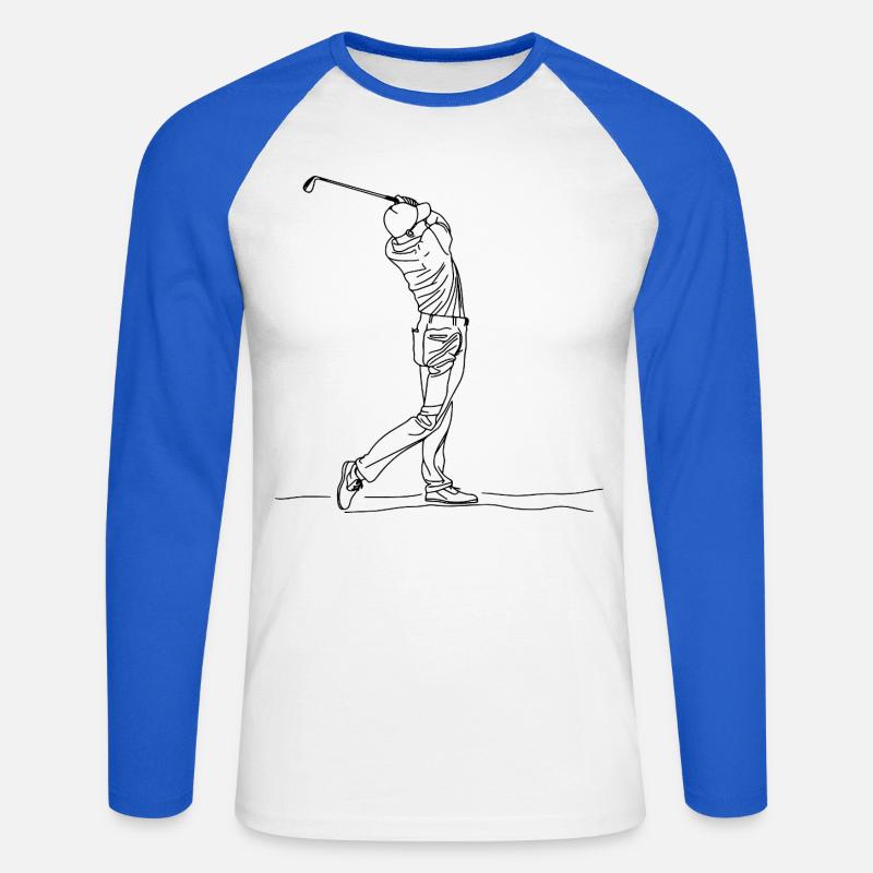 Golf Boy One Line Drawing - Unisex Baseballshirt langarm - Weiß/Royalblau