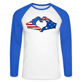 USA Australien Flagge Haende Herzform - Unisex Baseballshirt langarm - Weiß/Royalblau - Vorne - Nik (191cm)